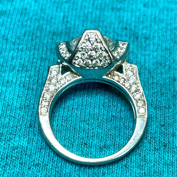 925 Silver CZ and PAJ markings on this Engagement/cocktail Ring. - Picture 6 of 8